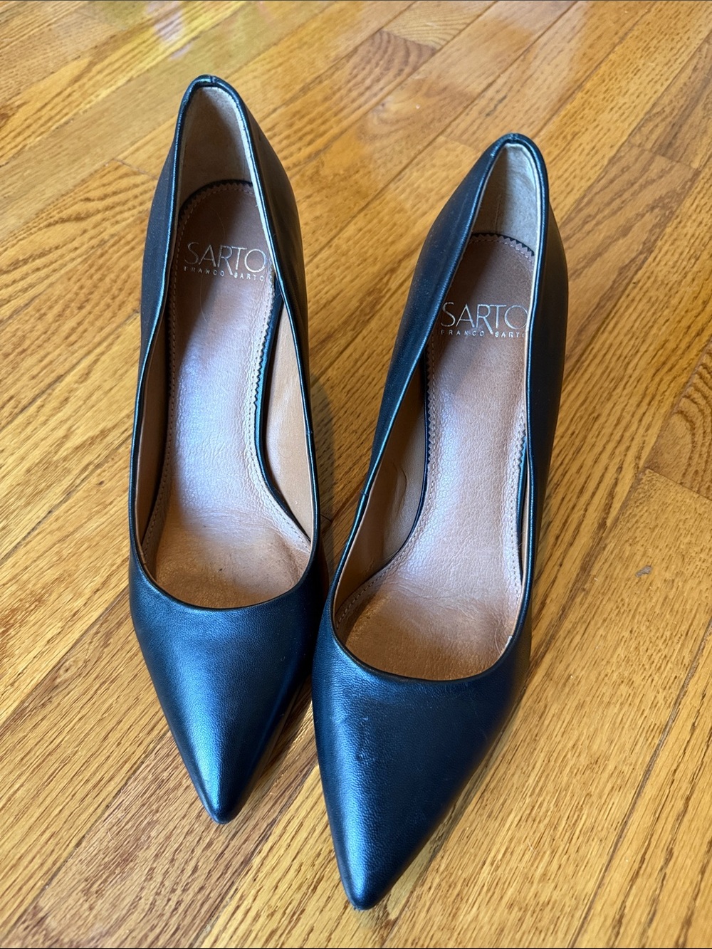 Franco Sarto Black Pointed Leather Pumps